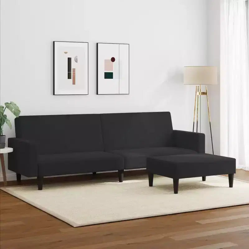 vidaXL Canapé-lit 2 places avec repose-pieds Velours noir
