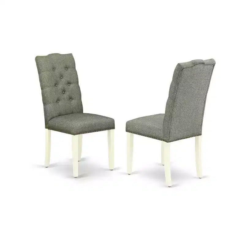 Ensemble de salle à manger 5 pièces en bois massif finition blanc lin, avec table à rallonges et 4 chaises