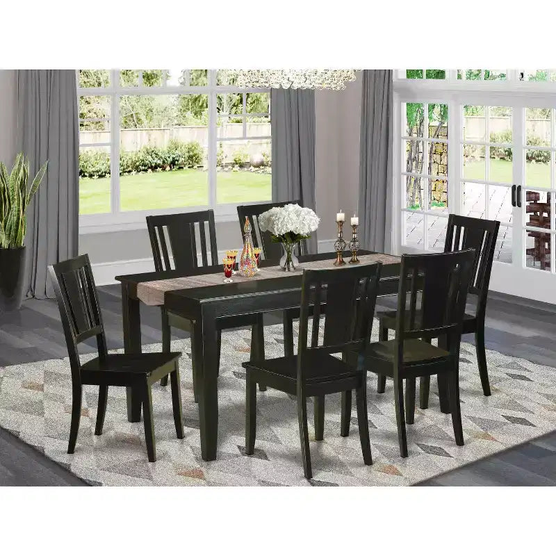 Ensemble de salle à manger victorien - Table rectangulaire 7 pièces et chaises - Meuble en bois élégant pour la maison