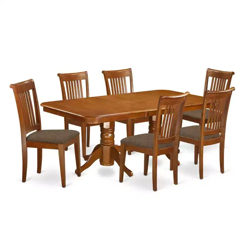 Kitchen Dining Set 7 Piece - Wood Table & Linen Chairs - 40x78 Inch Rectangle