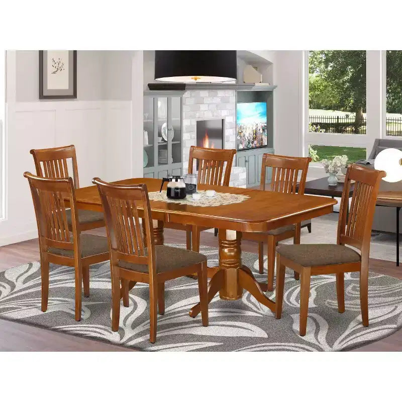 Ensemble de salle à manger 7 pièces - Table en bois et chaises en lin - Rectangle de 100x200 cm
