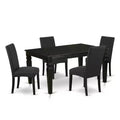 HomeStock 5-Piece Rectangle Black Finish Solid Wood Top Dining Table with 4 Parson Chair with Butterfly Leaf