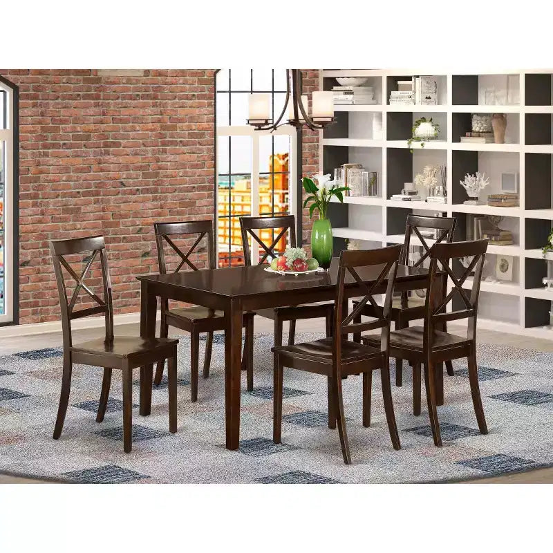 Ensemble Table et Chaises de Salle à Manger - Élégance Éclectique Bois Massif Fini Cappuccino - Ensemble de Table de Cuisine pour 6