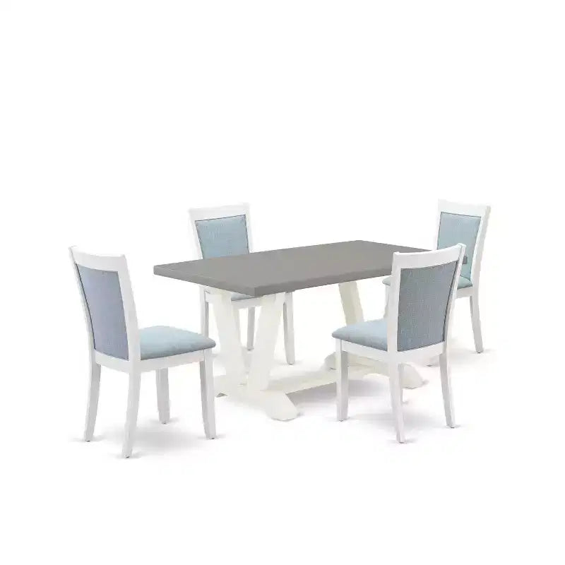 HomeStock 5-Piece Wire Brushed Linen White Finish Solid Wood Top Dining table with 4 Chairs