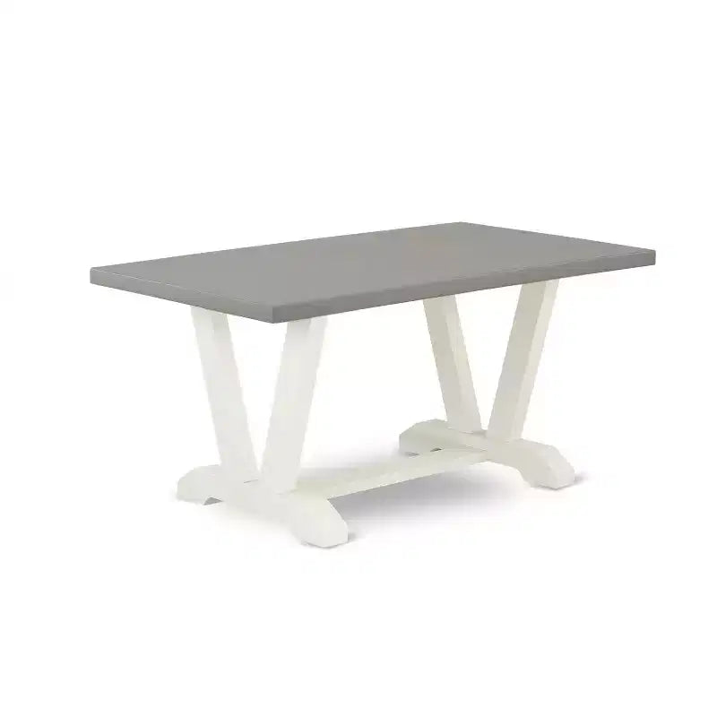 HomeStock Table de salle à manger avec plateau en bois massif, 4 chaises, finition brossée blanc lin, 5 pièces