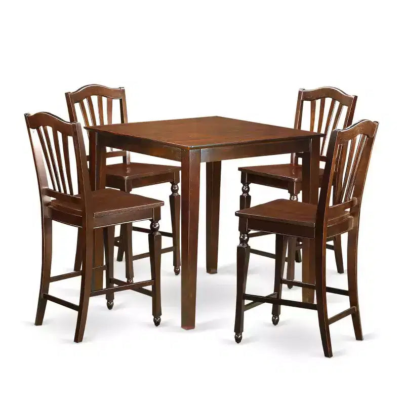 Modern Pub Table & Kitchen Chairs Set - 36 Square Table with 4 Stools - Hardwood Dining Set