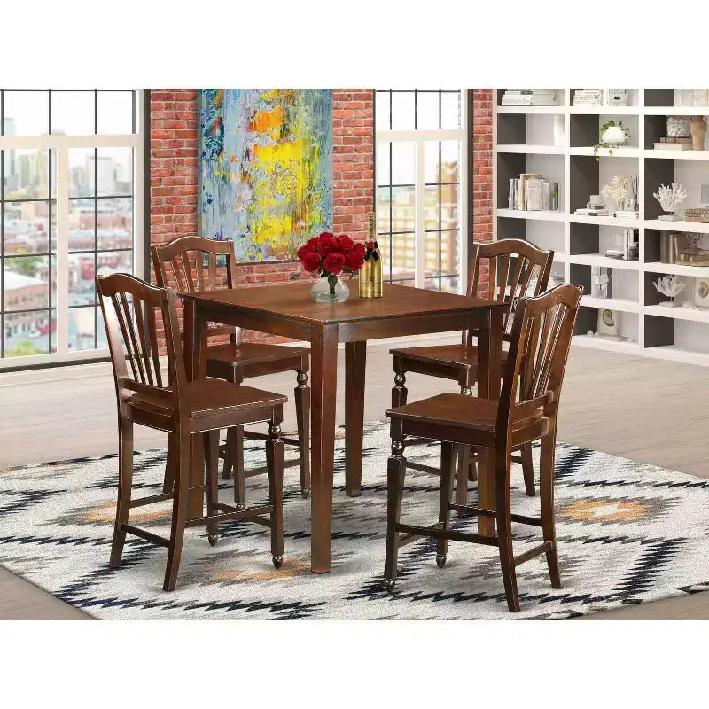 Ensemble Table de bar et Chaises de cuisine modernes - Table carrée de 91 cm avec 4 tabourets - Ensemble de salle à manger en bois dur