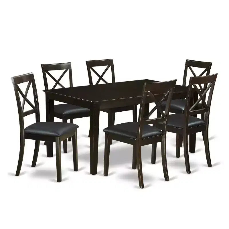 Modern Dining Set 7 Piece - Rectangle Table & 6 Chairs - Cappuccino Finish - HomeStock
