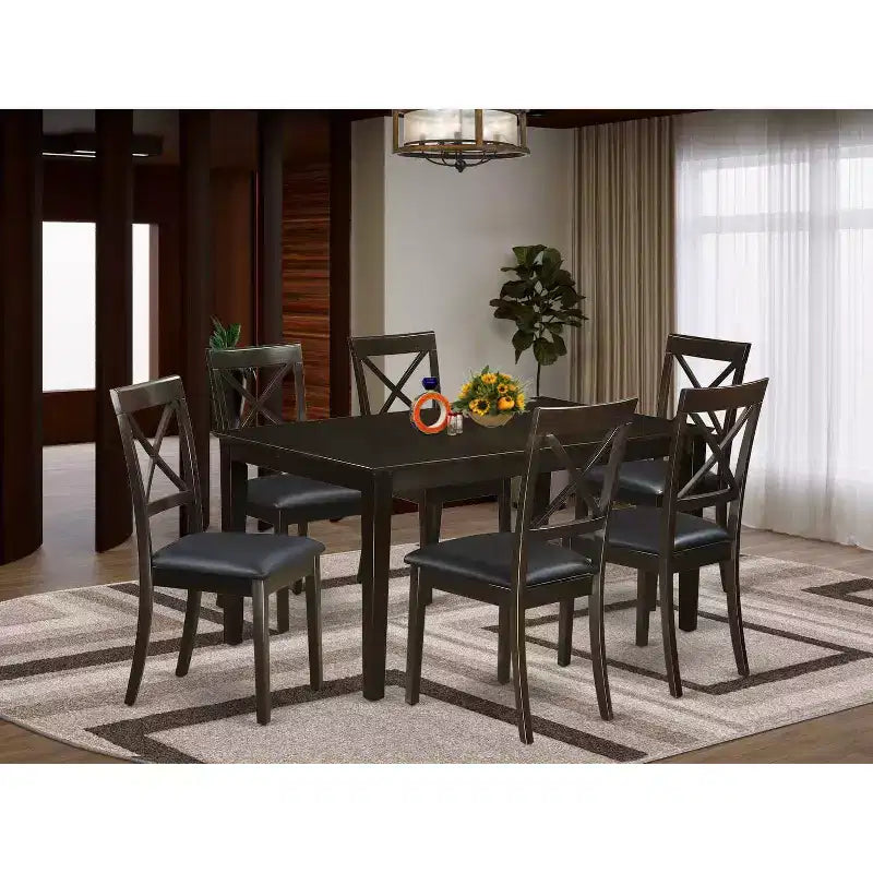 Ensemble de salle à manger moderne 7 pièces - Table rectangulaire et 6 chaises - Fini Cappuccino - HomeStock