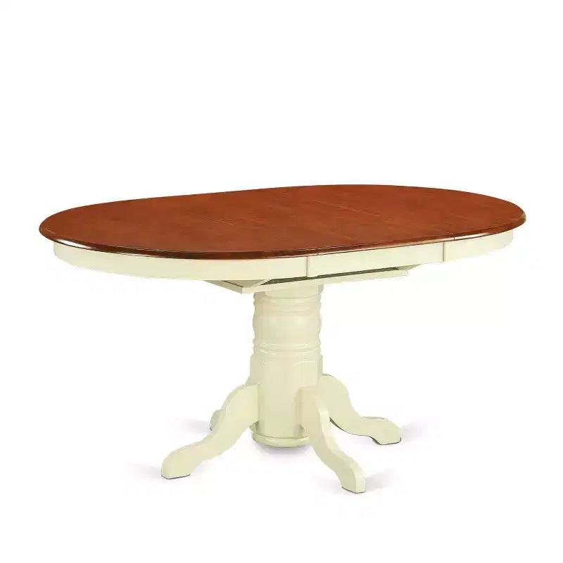 Ensemble de salle à manger 7 pièces, table ovale en bois et 6 chaises – Finition Blanc cassé et Merisier