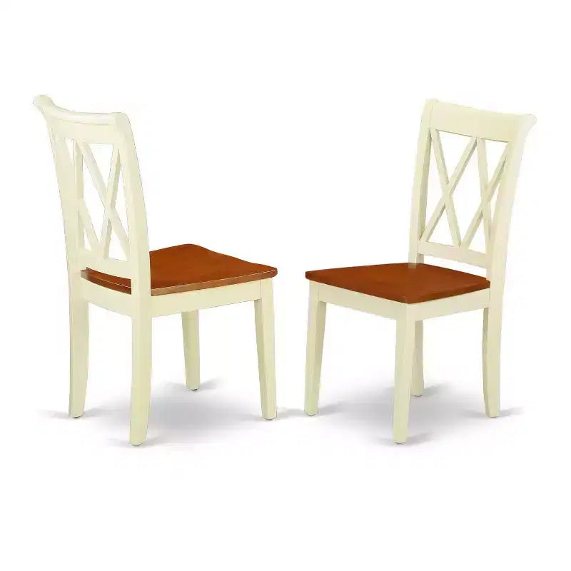 Ensemble de salle à manger 7 pièces, table ovale en bois et 6 chaises – Finition Blanc cassé et Merisier