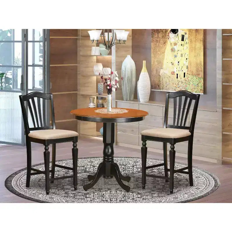 Ensemble de salle à manger hauteur comptoir - Ensemble 3 pièces table et chaises - Table ronde à pied central - Meubles de salle à manger et de cuisine