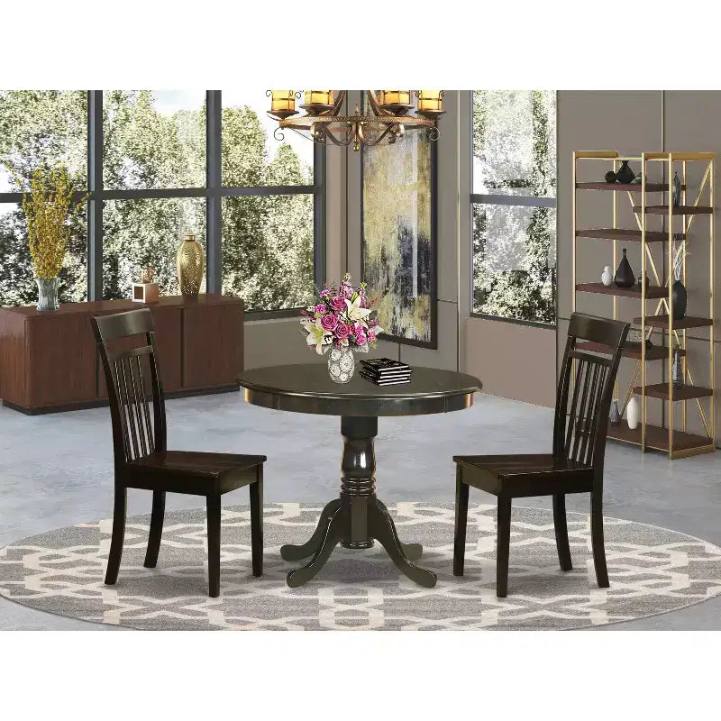 Ensemble table de salle à manger ronde - Petite table avec 4 chaises - Fini cappuccino