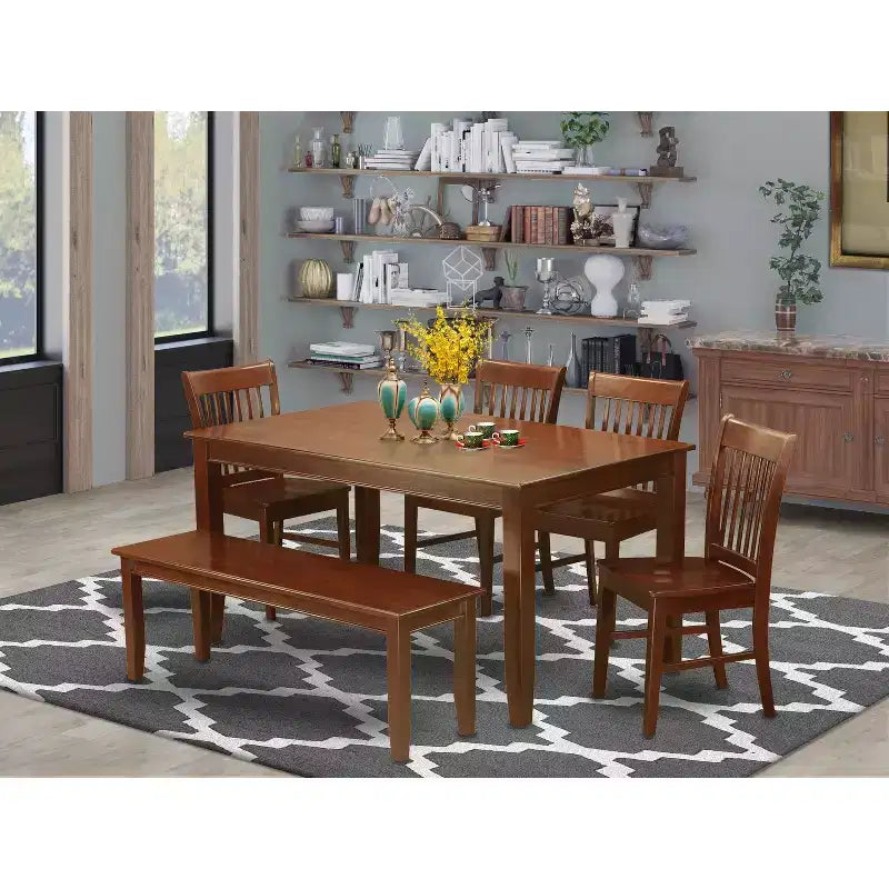 Ensemble de salle à manger rectangulaire épuré avec banc - Table de cuisine et chaises 6 pièces - Design moderne