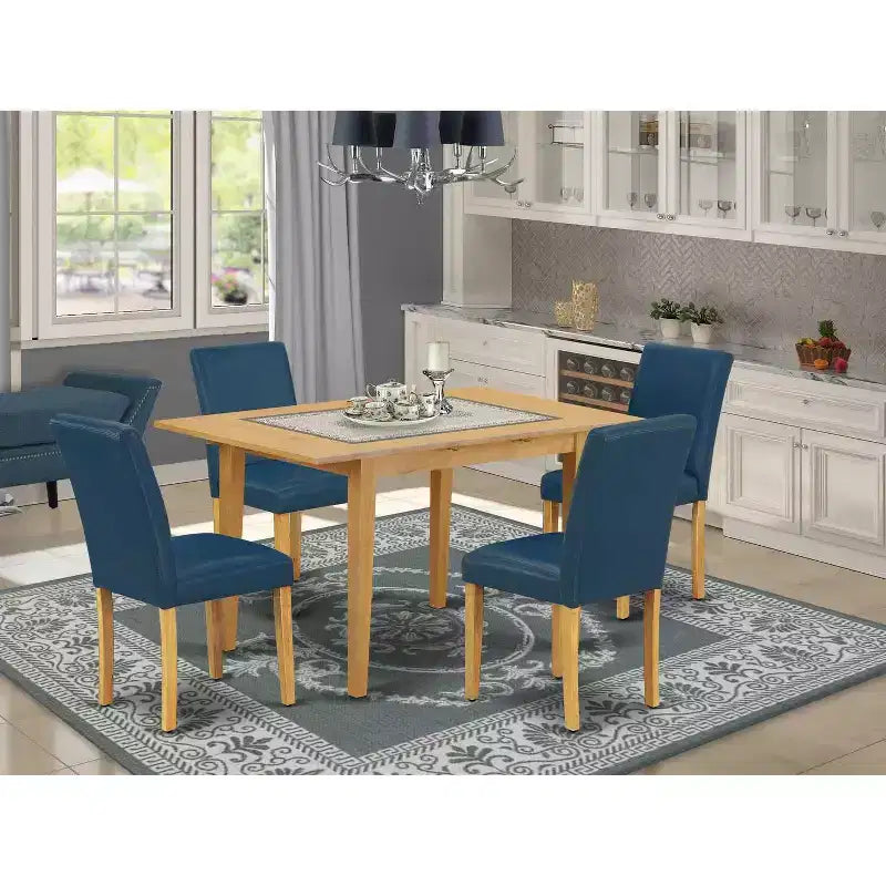 Ensemble de salle à manger rectangulaire 5 pièces, table et 4 chaises - similicuir Oasis, pieds en chêne, rallonge incluse