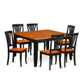 HomeStock 7-Piece Square Black and Cherry Finish Solid Wood Top Dining Table with 6-Chairs