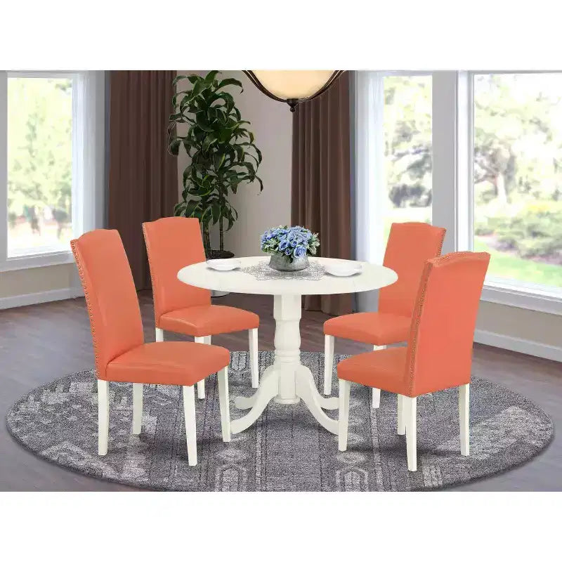 Ensemble de table de cuisine ronde 5 pièces Table de 42 pouces avec abattants et 4 chaises flamant rose