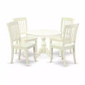 HomeStock 5-Piece Linen White Finish Solid Wood Top Dining table with 4-Chairs with Slat Back