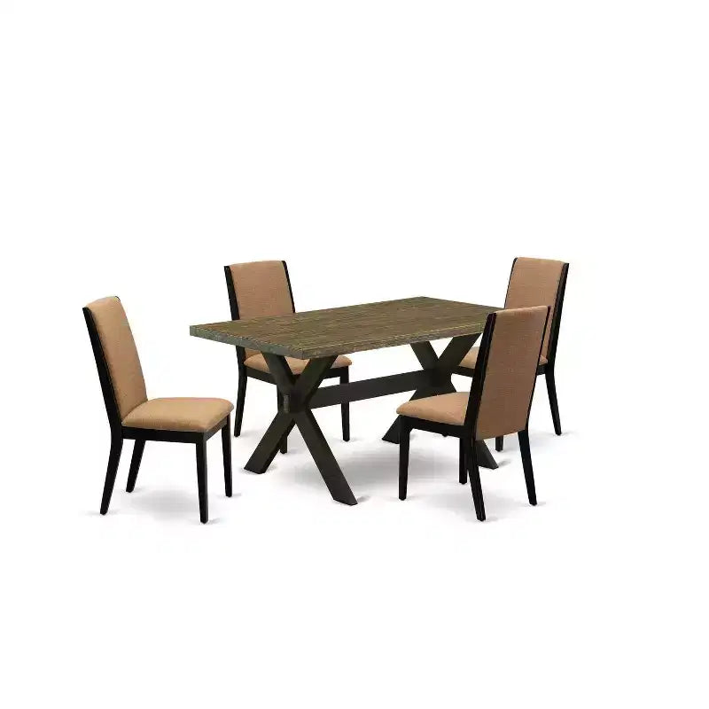 HomeStock 5-Piece Rectangle Distressed Jacobean Finish Solid Wood Top Dining table with 4 Chairs