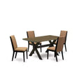 HomeStock 5-Piece Rectangle Distressed Jacobean Finish Solid Wood Top Dining table with 4 Chairs