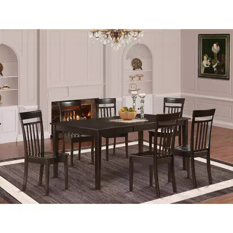 Ensemble de salle à manger 7 pièces - Table à rallonge papillon et 6 chaises en bois - Ensemble de cuisine - Finition Cappuccino
