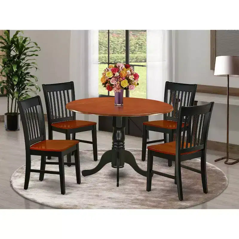 Ensemble de salle à manger Art Nouveau - Table et chaises 5 pièces - Table ronde 42 po, fini cerisier noir