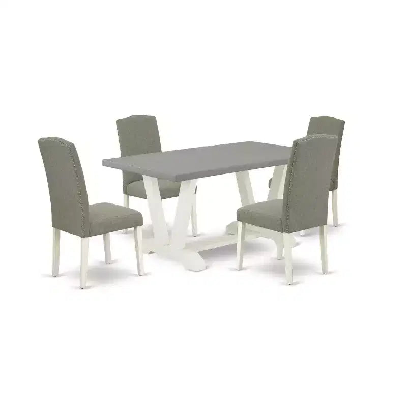 5-Piece Natural Oak Finish Solid Wood Top Dining table with 4-Chairs with
