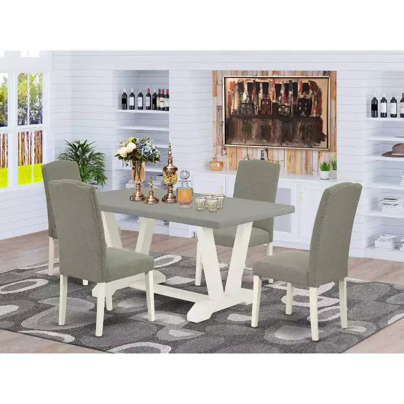 Table à manger 5 pièces en bois massif finition chêne naturel avec 4 chaises avec