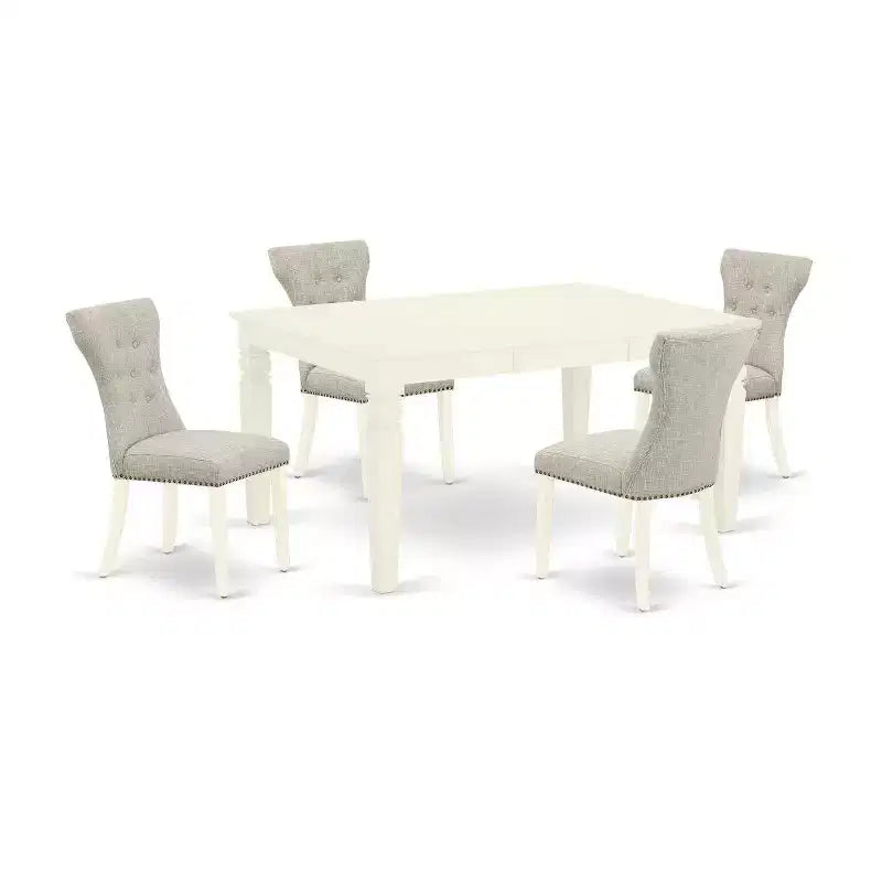HomeStock 5-Piece Buttermilk and Cherry Finish Solid Wood Top Dining Table with 4-Parson Chair with Butterfly Leaf