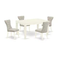 HomeStock 5-Piece Buttermilk and Cherry Finish Solid Wood Top Dining Table with 4-Parson Chair with Butterfly Leaf