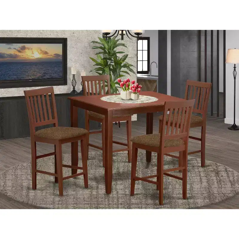 Ensemble de salle à manger haut 5 pièces - Table et 4 chaises - Fini acajou moderne