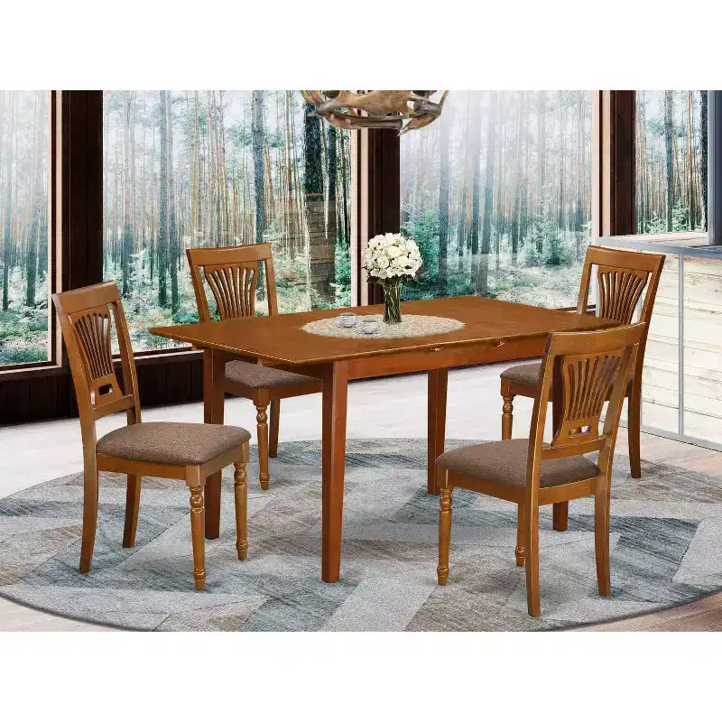 Ensemble de salle à manger 5 pièces - Table rectangulaire avec 4 chaises - Finition marron selle