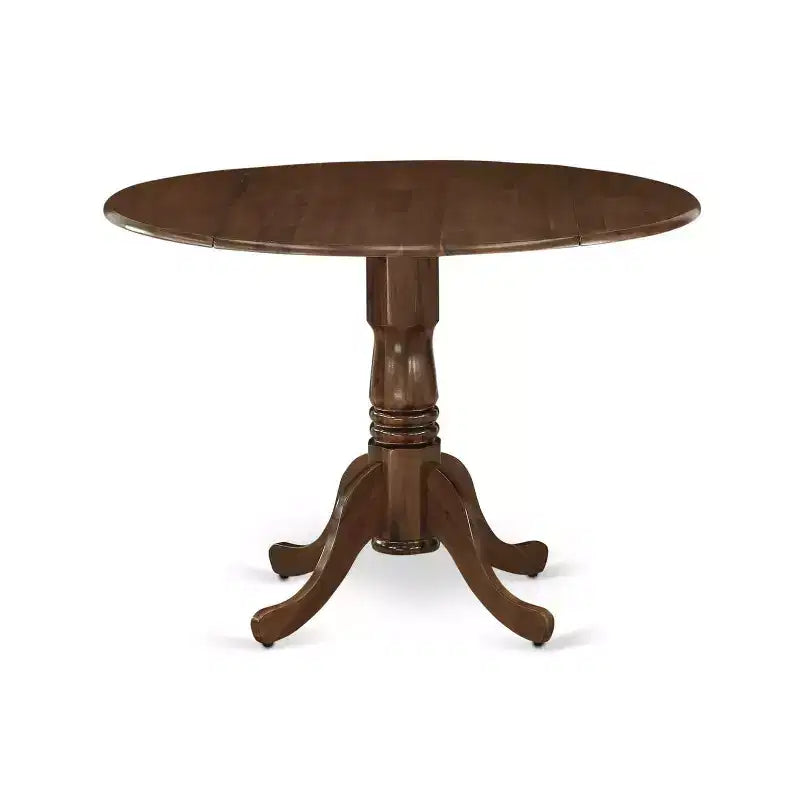 5 Piece Kitchen Dinette Set - Round Table with Dropleaf & 4 Chairs - Modern Walnut Finish