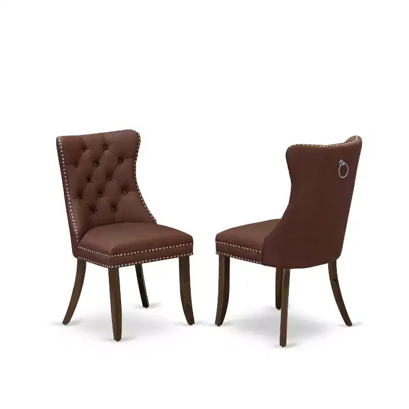 Ensemble de salle à manger 5 pièces - Table ronde avec abattants et 4 chaises - Finition noyer moderne