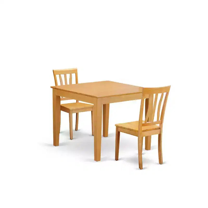 Mid-Century Table and Chairs Set - 3-Piece Dining Set - Oak Finish - 36 Square Table