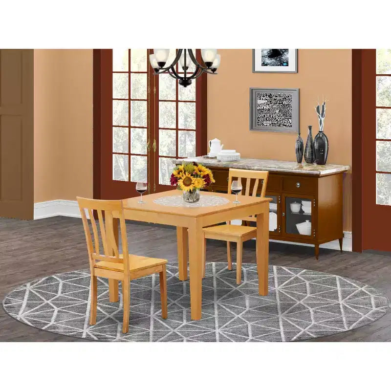 Ensemble Table et Chaises Mid-Century - Ensemble repas 3 pièces - Finition chêne - Table carrée 36