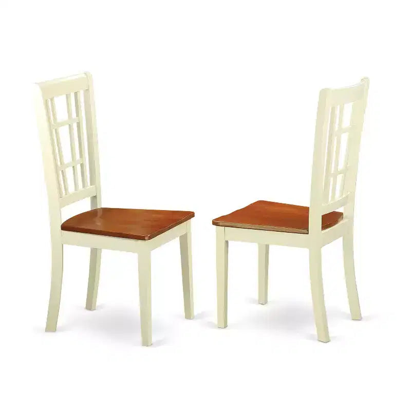 HomeStock Ensemble de salle à manger 5 pièces en bois massif, table ronde à plateau laiteux et cerisier avec 4 chaises