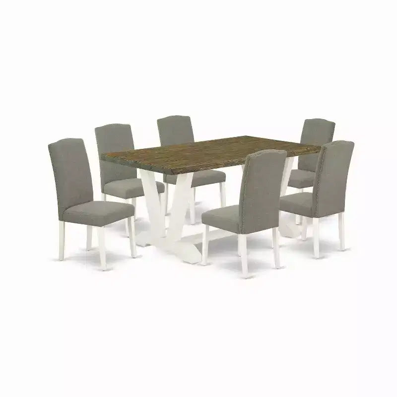 7-Piece Distressed Jacobean Finish Solid Wood Top Dining Table with 6 Chairs with