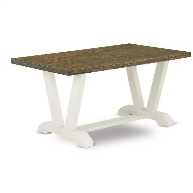 Table à manger 7 pièces en bois massif finition jacobéenne vieillie avec 6 chaises avec