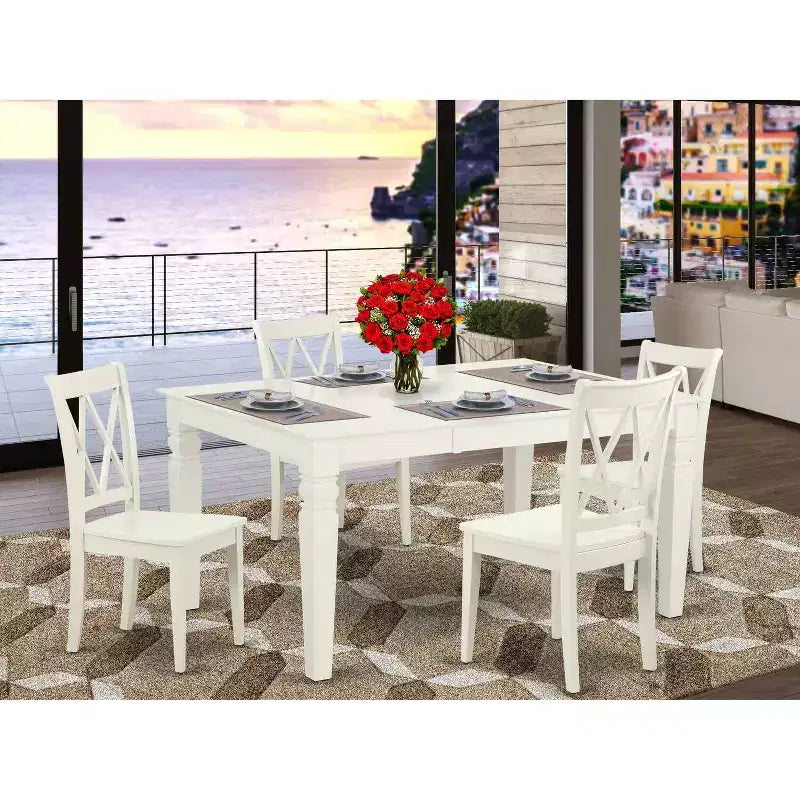 Ensemble de salle à manger antique - Table rectangulaire et 4 chaises - Dossier double en X - Confort et style