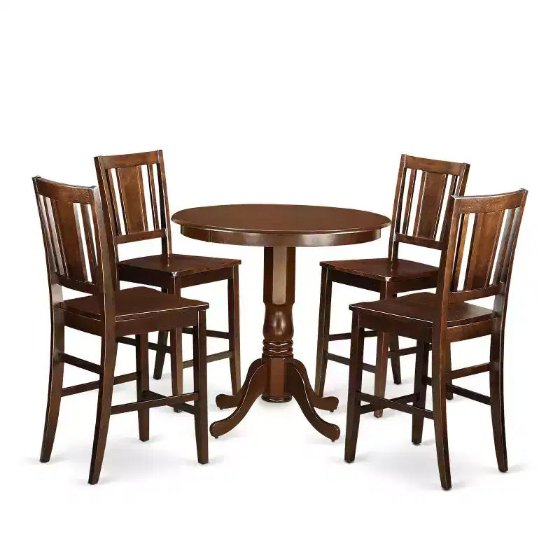 HomeStock 5-Piece Round Mahogany Finish Solid Wood Top Dining table with 4 Chairs