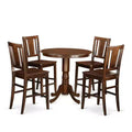 HomeStock 5-Piece Round Mahogany Finish Solid Wood Top Dining table with 4 Chairs