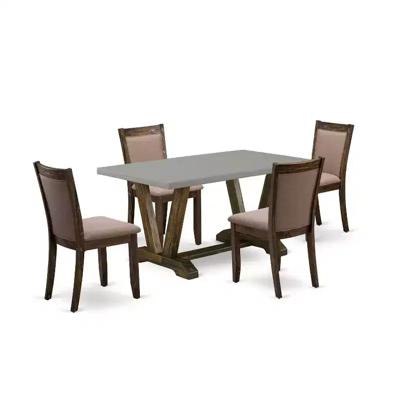 HomeStock 5-Piece Distressed Jacobean Finish Solid Wood Top Dining table with 4-Chairs