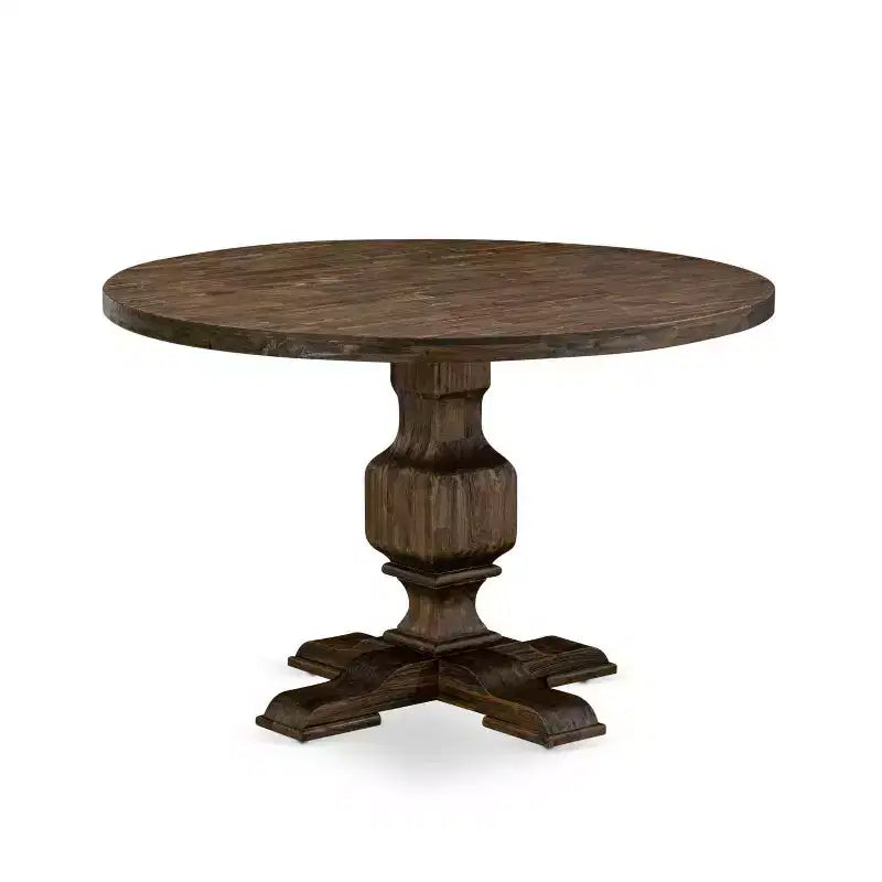 Ensemble de salle à manger HomeStock 3 pièces, table avec plateau en bois massif au fini jacobéen vieilli et 2 chaises rembourrées