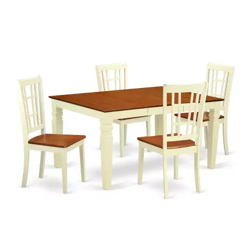 HomeStock 5-Piece Buttermilk and Cherry Finish Solid Wood Top Dining table with 4 Chairs