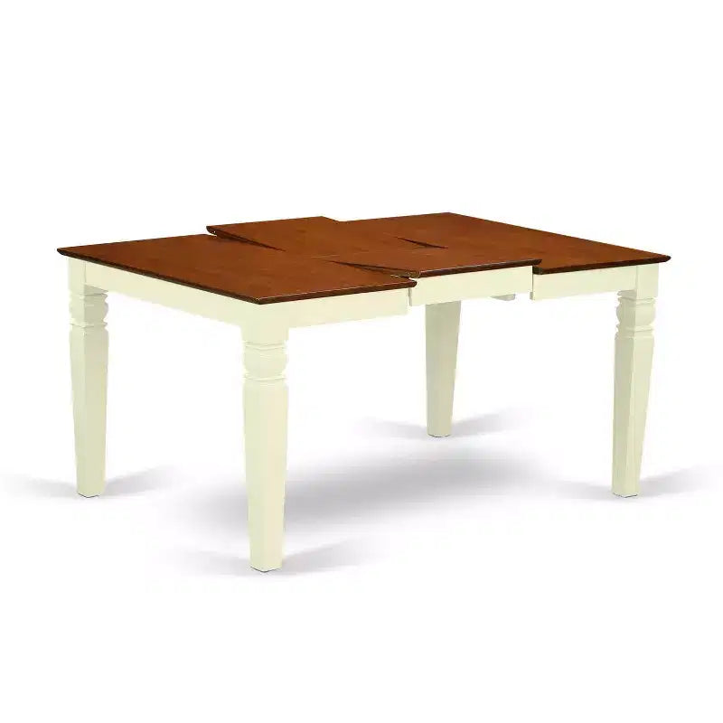 Ensemble table à manger 5 pièces HomeStock en bois massif finition cerisier et crème avec 4 chaises