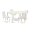 Kitchen Table Set 5pc Rectangle 42x60 Inch Dining Table w/ Chairs Linen White Legs