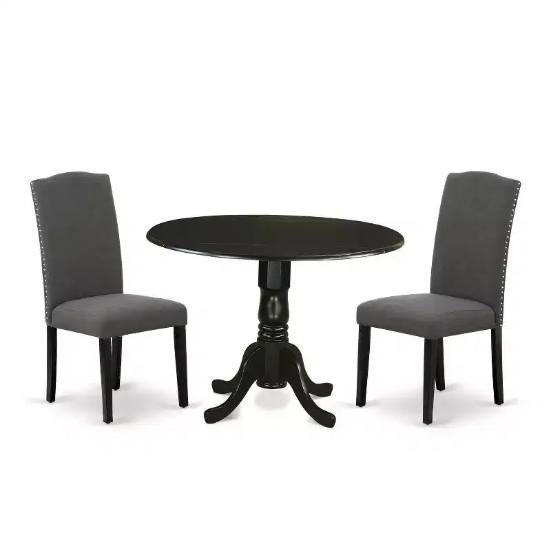 HomeStock 3-Piece Round Black Finish Solid Wood Top Dining Table with 2 Parson Chairs with Drop Leaf