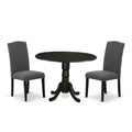 HomeStock 3-Piece Round Black Finish Solid Wood Top Dining Table with 2 Parson Chairs with Drop Leaf