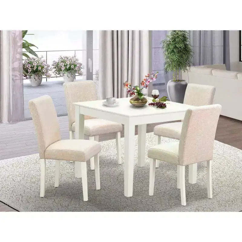 Ensemble repas 5 pièces moderne - Table carrée et 4 chaises - Tissu beige clair - Mobilier de salle à manger pour petits espaces